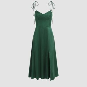 Cider - Women's Slip Dress Medium Green Side Zip Smocked Back Spaghetti Strap